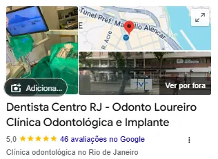 Cliente Odonto Loureiro: perfil no Google Meu Negócio, nota 5,0 com 46 avaliações (captura de 20/10/2026)