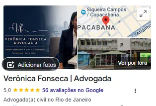 Cliente Verônica Fonseca Advocacia: perfil no Google Meu Negócio, nota 5,0 com 56 avaliações (captura de 20/10/2026)